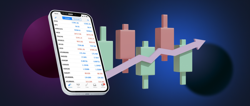 A close-up view of a candlestick chart displaying recent forex price movements