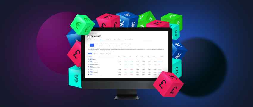 image with desktop screen displaying forex trading chart and blocks with currency symbols related to smart trading plan