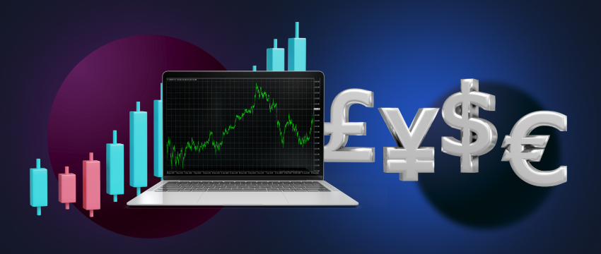 Performing financial analysis on a laptop for EUR, JPY, USD, and GBP