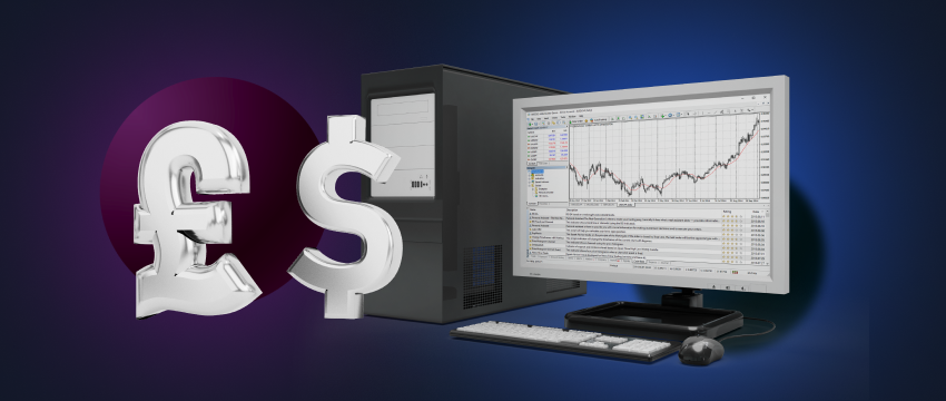 Forex trading using binary options on MetaTrader 4 platform with USD/GBP currency pair.