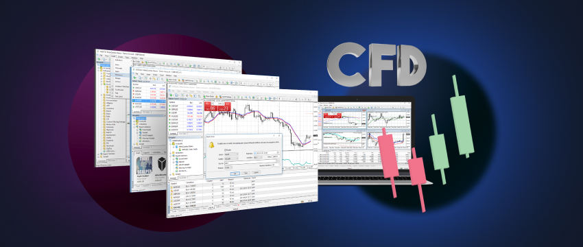 CFDs trading platform on laptop: Accessible interface displaying charts, indicators, and trading options.
