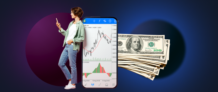 A mobile device displaying a forex trading interface, symbolizing the potential to make money and become a millionaire through forex trading.