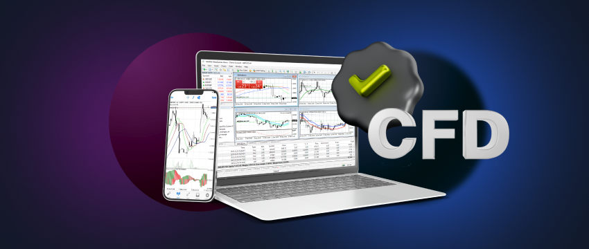 A laptop displaying CFD trading platform, showcasing charts and trading options for managing contracts for difference in real-time.