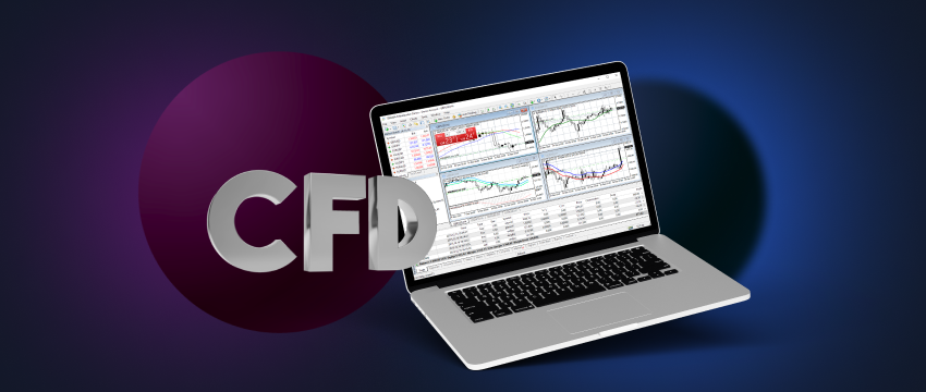 An image of a laptop with MetaTrader 4 open, demonstrating the process of trading forex through CFD methods.