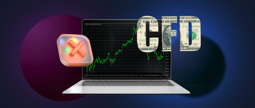 An informative image illustrating forex trading with CFDs, focusing on risk management and the significance of the 'X' button