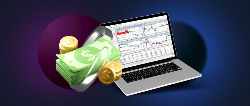 Forex trading analysis on a laptop using MetaTrader 4, illustrating methods to generate income through trading.