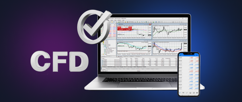 An individual engaged in forex trading with CFDs, utilizing both a laptop and mobile device on the MT4 trading platform.