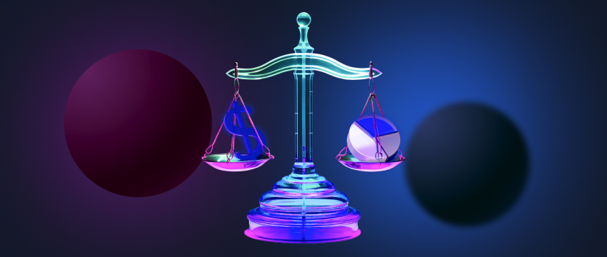 A scale with two colored stones, illustrating the concept of balancing risk and success in CFD trading strategies.