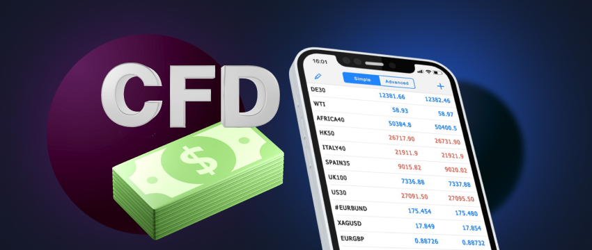 An informative image illustrating CFD investment strategies, including mobile trading with MT4 and financial considerations.