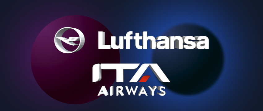 Visual display of the Lufthansa logo and ITA Airlines logo, highlighting their significance in the German airline market.