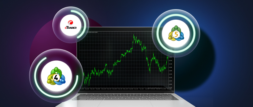 A laptop with a trading chart and a green and blue coin, representing analysis on the MT4 online trading platform.