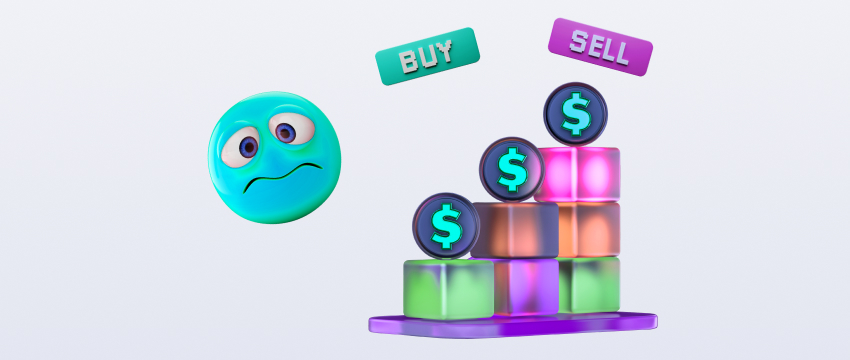 A colorful stack of money beside a sad face, symbolizing the emotional challenges traders face and how to overcome fear in trading.