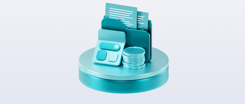 A blue item accompanied by papers and coins, representing elements of a forex trading plan and financial goals.